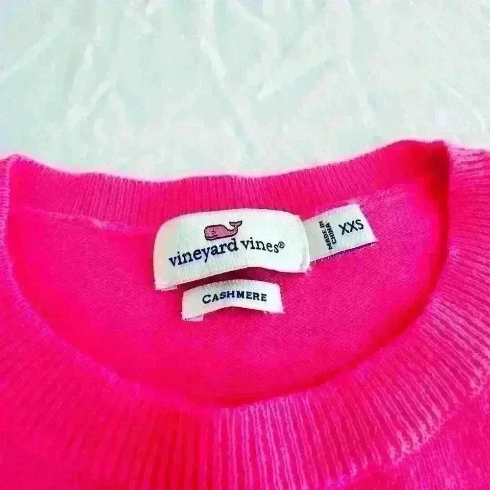 Vineyard Vines Cashmere Sweater Neon Pink Crew Neck Pocket XXS - Picture 2 of 11